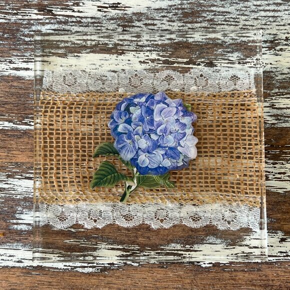 Hydrangeas and Burlap Resin Drink Coasters Set of 4 House Kitchen Table Gift - Picture 6 of 8